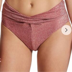 Beach Riot Shimmer High-Waist Bikini - Pink Metallic Twist Front - Size S- NWOT